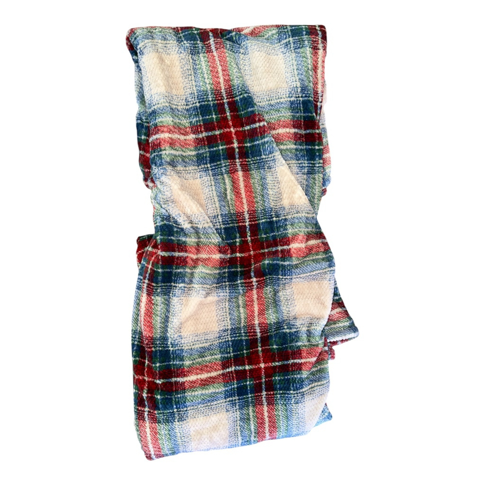 Berkshire Plaid Throw Blanket, 60 x 70 inches, Blue Red White Pattern, Plush